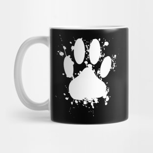 White Paint Splatter Dog Paw Print Mug